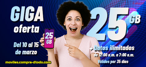 Bonificaciones de 25GB  y datos ilimitados de 12:00 A.M. a 7:00 A.M.